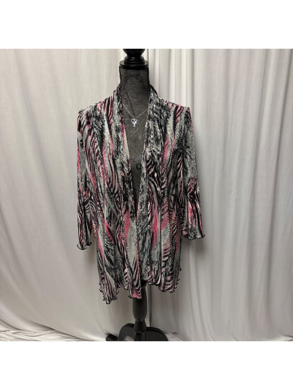 Southern Lady Open Cardigan Womens Size Large Pink Black Gray Zebra Print Jacket